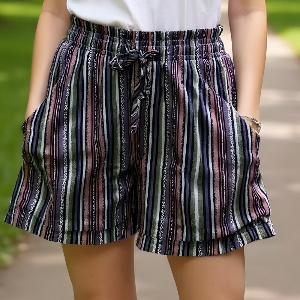 Bohemian Striped Multicolor Casual Shorts Size XL